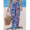 CUPSHE Womens Wide Leg Pants Elastic High Waisted Beach Trousers Cotton Linen Summer Palazzo(Tropical Blue)