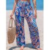 CUPSHE Womens Wide Leg Pants Elastic High Waisted Beach Trousers Cotton Linen Summer Palazzo(Tropical Blue)
