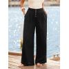 CUPSHE Women’s Wide Leg Pants, Summer Casual High Waist Button Palazzo Beach Pants with Pocket(Black)