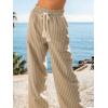 CUPSHE Women’s Wide Leg Stripe Pants, Spring Summer High Waist Smocked Palazzo Casual Beach Pants with Pockets(Beige)