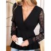 CUPSHE Womens Wrap Tops Eyelet Lace V Neck Long Floral Sleeve Blouse Casual Hollow Out Loose Trendy Dressy(Black)