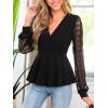 CUPSHE Womens Wrap Tops Eyelet Lace V Neck Long Floral Sleeve Blouse Casual Hollow Out Loose Trendy Dressy(Black)