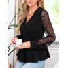 CUPSHE Womens Wrap Tops Eyelet Lace V Neck Long Floral Sleeve Blouse Casual Hollow Out Loose Trendy Dressy(Black)