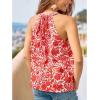 Women’s Floral Top High Neck Boho Sleeveless Shirt Loose Fit Summer Beach Vacation Tank Top(Red)