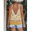 Women’s Floral Top High Neck Boho Sleeveless Shirt Loose Fit Summer Beach Vacation Tank Top(Yellow)