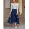 Women’s Long Maxi Tulle Skirts Dressy A-Line Puffy Fairy High Waist Mesh Skirt Party Vacation(Navy Blue)
