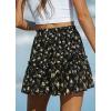 Women’s Mini Skirts Boho Floral High Waist Ruffle Tiered Chiffon Flowy A-Line Beach Casual Cute Short Skirt(Black)