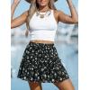 Women’s Mini Skirts Boho Floral High Waist Ruffle Tiered Chiffon Flowy A-Line Beach Casual Cute Short Skirt(Black)