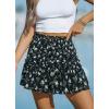 Women’s Mini Skirts Boho Floral High Waist Ruffle Tiered Chiffon Flowy A-Line Beach Casual Cute Short Skirt(Black)