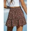 Women’s Mini Skirts Boho Floral High Waist Ruffle Tiered Chiffon Flowy A-Line Beach Casual Cute Short Skirt(Brown)