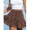 Women’s Mini Skirts Boho Floral High Waist Ruffle Tiered Chiffon Flowy A-Line Beach Casual Cute Short Skirt(Brown)