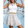 Women’s Mini Skirts Boho Floral High Waist Ruffle Tiered Chiffon Flowy A-Line Beach Casual Cute Short Skirt(White-pink)