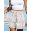 Women’s Mini Skirts Boho Floral High Waist Ruffle Tiered Chiffon Flowy A-Line Beach Casual Cute Short Skirt(White-pink)