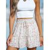 Women’s Mini Skirts Boho Floral High Waist Ruffle Tiered Chiffon Flowy A-Line Beach Casual Cute Short Skirt(White-pink)
