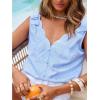Women’s Scalloped Tops V Neck Sleeveless Top Striped Tank Top Summer Casual(Blue)