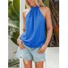 Women’s Sleeveless Tank Top Halter Neck Textured Casual Summer Blouse Frayed Hem Vacation Top(Blue)