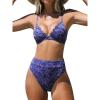 CUPSHE Bikini Set for Women Bathing Suit High Waisted Scalloped V Neck Two Pieces Swimsuit(Admiral Blue)