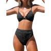 CUPSHE Bikini Set for Women Bathing Suit High Waisted Scalloped V Neck Two Pieces Swimsuit(Black)