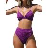 CUPSHE Bikini Set for Women Bathing Suit High Waisted Scalloped V Neck Two Pieces Swimsuit(Dark Plum Purple)