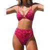 CUPSHE Bikini Set for Women Bathing Suit High Waisted Scalloped V Neck Two Pieces Swimsuit(Fuchsia Red)