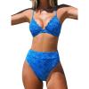 CUPSHE Bikini Set for Women Bathing Suit High Waisted Scalloped V Neck Two Pieces Swimsuit(Sapphire Blue)