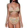 CUPSHE Bikini Set for Women Bathing Suit High Waisted Scalloped V Neck Two Pieces Swimsuit(Yellow/Floral)