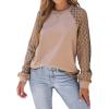 CUPSHE Blouse for Women Long Sleeve Lace Crewneck Shirts Fall Cute Solid Color Business Tunic Clothes(Apricot)