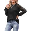 CUPSHE Blouse for Women Long Sleeve Lace Crewneck Shirts Fall Cute Solid Color Business Tunic Clothes(Black)