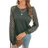 CUPSHE Blouse for Women Long Sleeve Lace Crewneck Shirts Fall Cute Solid Color Business Tunic Clothes(Olive Green)