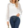 CUPSHE Blouse for Women Long Sleeve Lace Crewneck Shirts Fall Cute Solid Color Business Tunic Clothes(White)