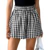 CUPSHE Boxer Shorts for Women Causal Gingham High Waisted Wide Leg Short Summer Vacation Outfits Beach Bottoms(Black)