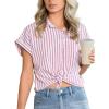 CUPSHE Cap Sleeve Summer Tops for Women Casual Button Down Shirts Striped Business Work Blouses(Red)