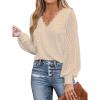 CUPSHE Long Sleeve Tops for Women Eyelet Scalloped Lace V Neck Blouse Casual Loose Fashion Shirts(Apricot)