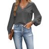 CUPSHE Long Sleeve Tops for Women Eyelet Scalloped Lace V Neck Blouse Casual Loose Fashion Shirts(Dark Gray)