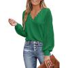 CUPSHE Long Sleeve Tops for Women Eyelet Scalloped Lace V Neck Blouse Casual Loose Fashion Shirts(Dark Green)