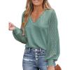 CUPSHE Long Sleeve Tops for Women Eyelet Scalloped Lace V Neck Blouse Casual Loose Fashion Shirts(Green)