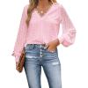 CUPSHE Long Sleeve Tops for Women Eyelet Scalloped Lace V Neck Blouse Casual Loose Fashion Shirts(Light Pink)