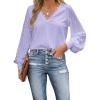 CUPSHE Long Sleeve Tops for Women Eyelet Scalloped Lace V Neck Blouse Casual Loose Fashion Shirts(Light Purple)
