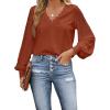 CUPSHE Long Sleeve Tops for Women Eyelet Scalloped Lace V Neck Blouse Casual Loose Fashion Shirts(Red)