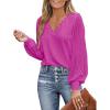 CUPSHE Long Sleeve Tops for Women Eyelet Scalloped Lace V Neck Blouse Casual Loose Fashion Shirts(Rose)