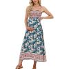 CUPSHE Maternity Maxi Dresses Floral Square Neck Smocked Baby Shower Ruffled Flowy Fashion Casual Summer Pregnancy Dress(Teal Floral)