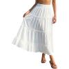 CUPSHE Maxi Skirts for Women 2026 Summer Casual Pleated High Waisted Flowy Long Skirt Beach Vacation(White)