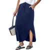 CUPSHE Midi Skirts for Women Elastic Waist Drawstring Long Flowy Skirt Casual Side Slits Skirts with Pockets Vacation Outfits(Navy Blue)
