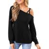 CUPSHE Off Shoulder Shirts for Women Long Sleeve Asymmetrical Tops Dressy Casual Blouses Vacation Outfits Clothes(Black)