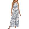 CUPSHE One Piece Jumpsuits for Women Summer Halter Neck Sleeveless Printed Wide Leg Long Pants Rompers Vacation Outfits(Blue)