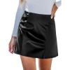 CUPSHE Skirts Women Faux Leather Mini Skirt Slit High Waist Bodycon Skort Wrap Notched Hem Casual Vacation(Black)