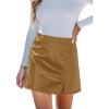CUPSHE Skirts Women Faux Leather Mini Skirt Slit High Waist Bodycon Skort Wrap Notched Hem Casual Vacation(Brown)