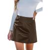 CUPSHE Skirts Women Faux Leather Mini Skirt Slit High Waist Bodycon Skort Wrap Notched Hem Casual Vacation(Coffee)