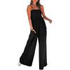 CUPSHE Summer Women Slip Ruching Smocked Jumpsuit Pants Square Neck Speghetti Straps Loose Waisted Maxi(Black)