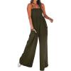 CUPSHE Summer Women Slip Ruching Smocked Jumpsuit Pants Square Neck Speghetti Straps Loose Waisted Maxi(Olive Green)